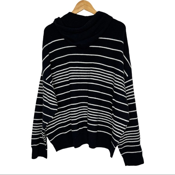 ALLSAINTS Reverb Hooded Stripes Contemporary Wool Blend Sweater Black Ecru - Picture 7 of 12